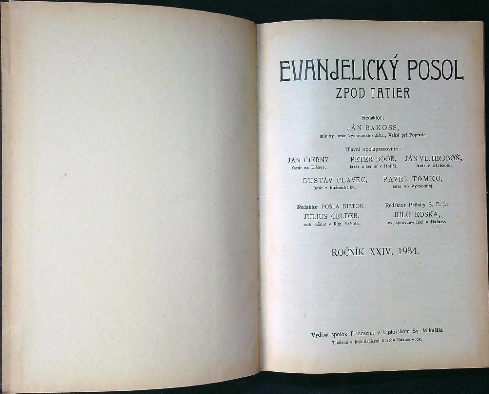 Evanjelický posol zpod Tatier 1934