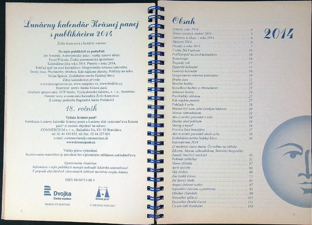 Lunárny kalendár Krásnej panej s publikáciou 2014